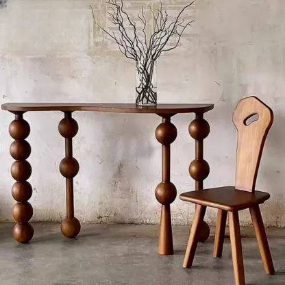 Artistic Walnut Wood Turned Leg Entry Console Table Image - 2