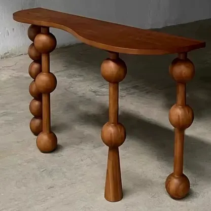 Artistic Walnut Wood Turned Leg Entry Console Table Image - 9