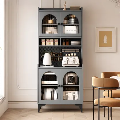 Kitchen Wooden Open Shelving Sideboard Arched Glass Door Image - 2