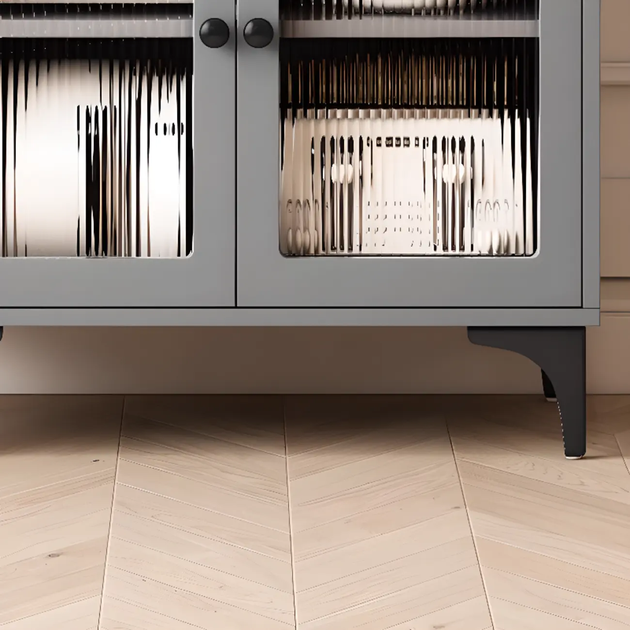 Kitchen Wooden Open Shelving Sideboard Arched Glass Door Image - 9 | homeyfad