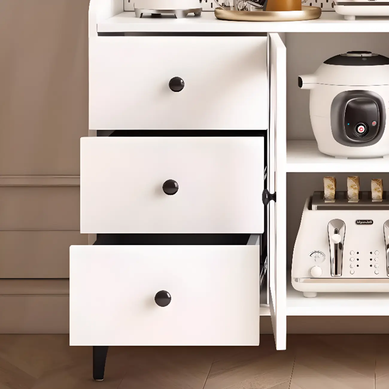 Kitchen Wooden Open Shelving Sideboard Arched Glass Door Image - 12 | homeyfad