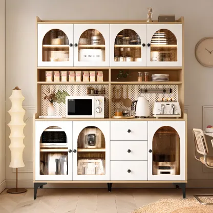 Kitchen Wooden Open Shelving Sideboard Arched Glass Door Image - 18