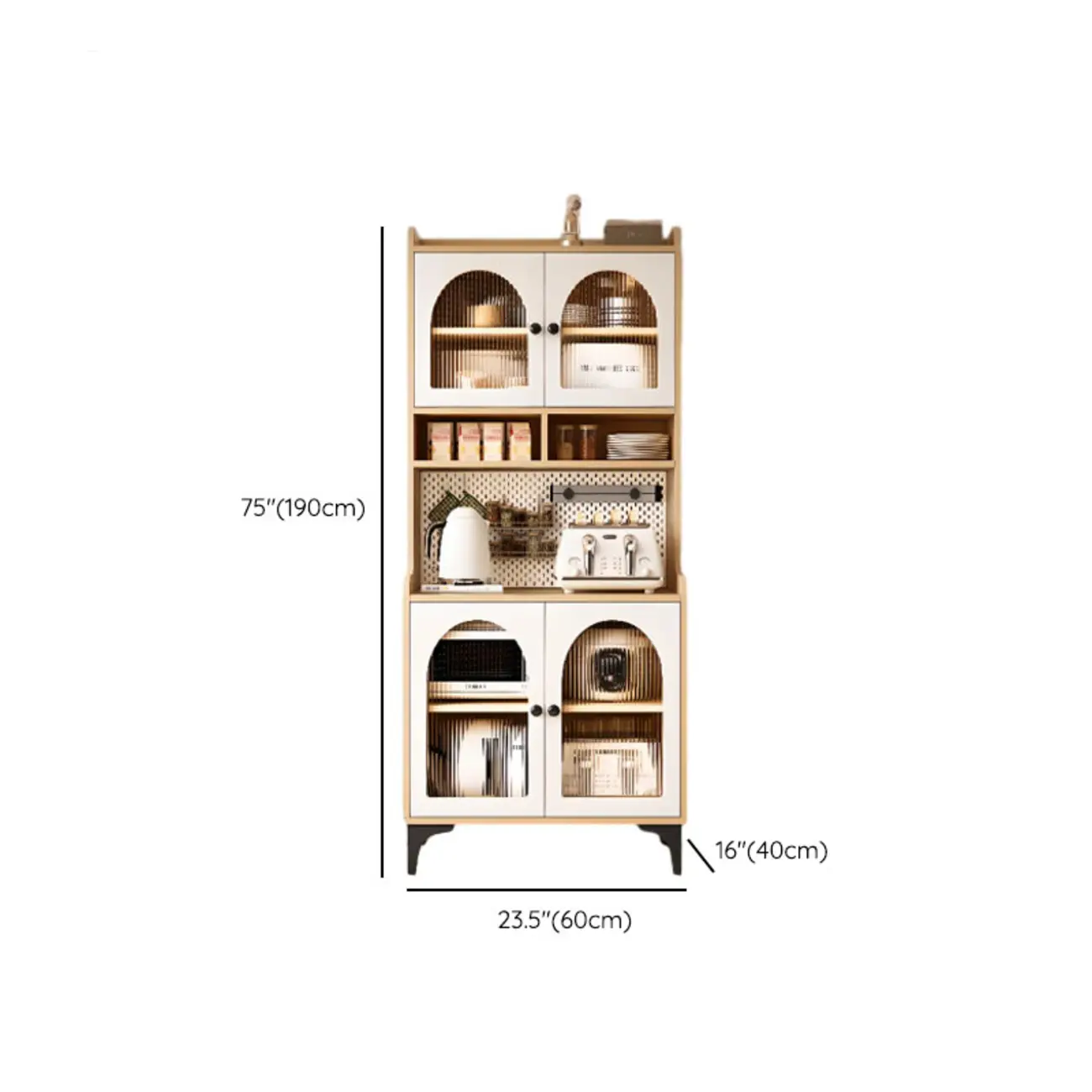 Kitchen Wooden Open Shelving Sideboard Arched Glass Door Image - 20 | homeyfad
