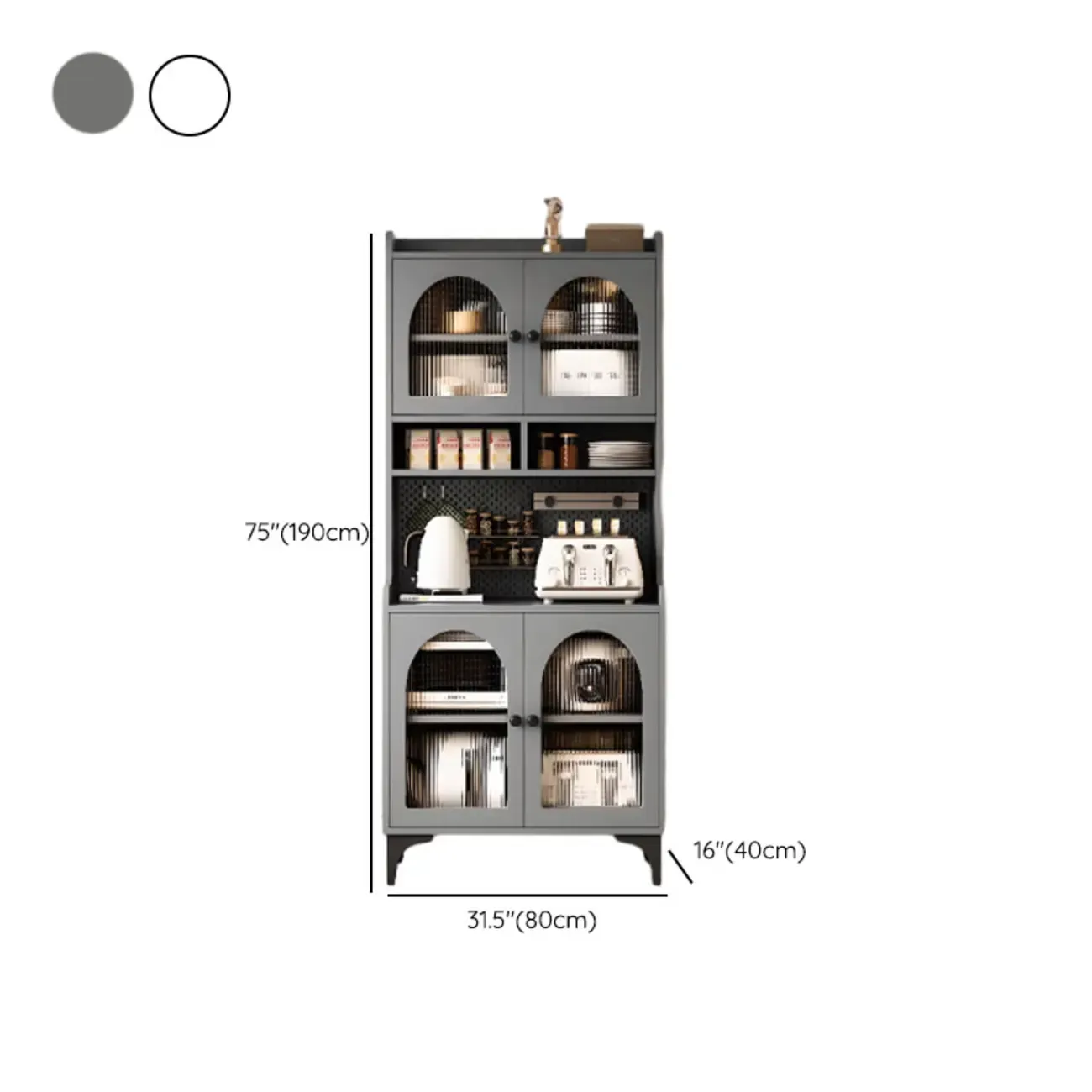 Kitchen Wooden Open Shelving Sideboard Arched Glass Door Image - 21