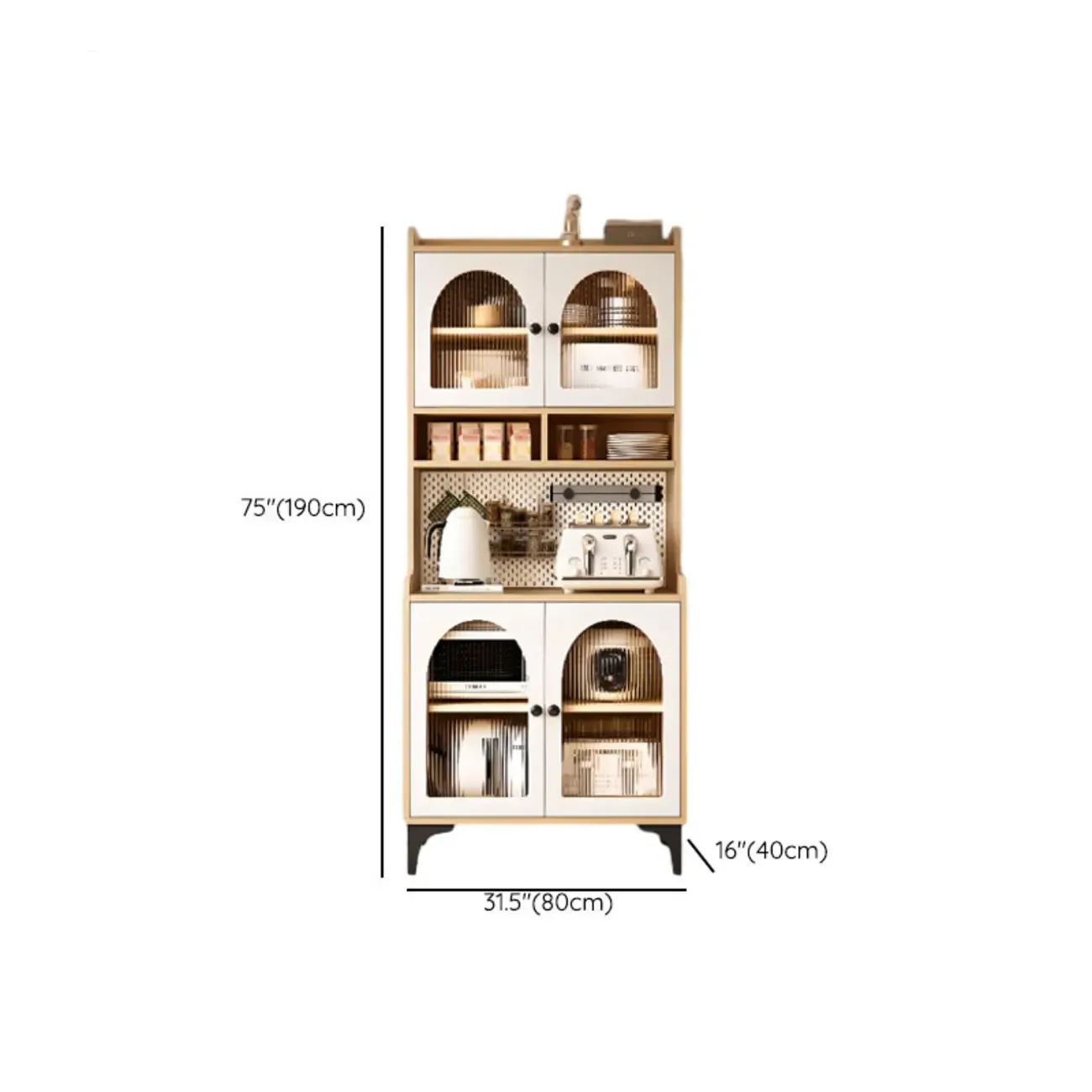 Kitchen Wooden Open Shelving Sideboard Arched Glass Door Image - 22