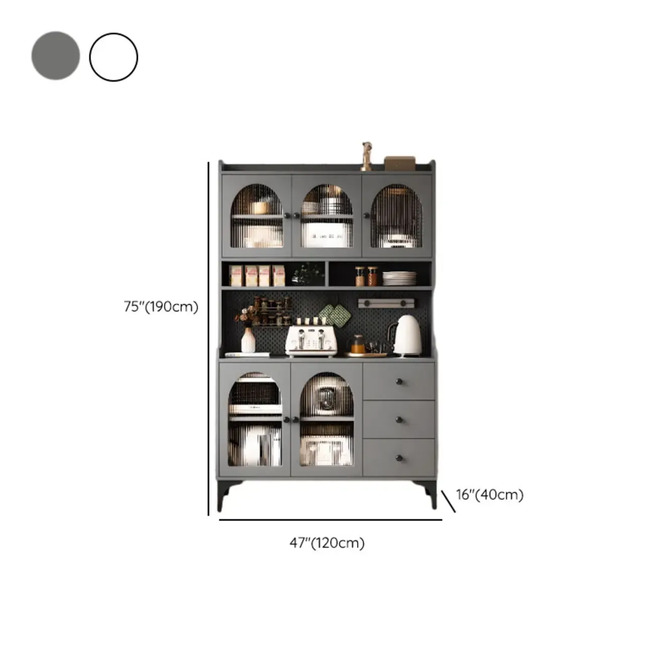 Kitchen Wooden Open Shelving Sideboard Arched Glass Door Image - 25