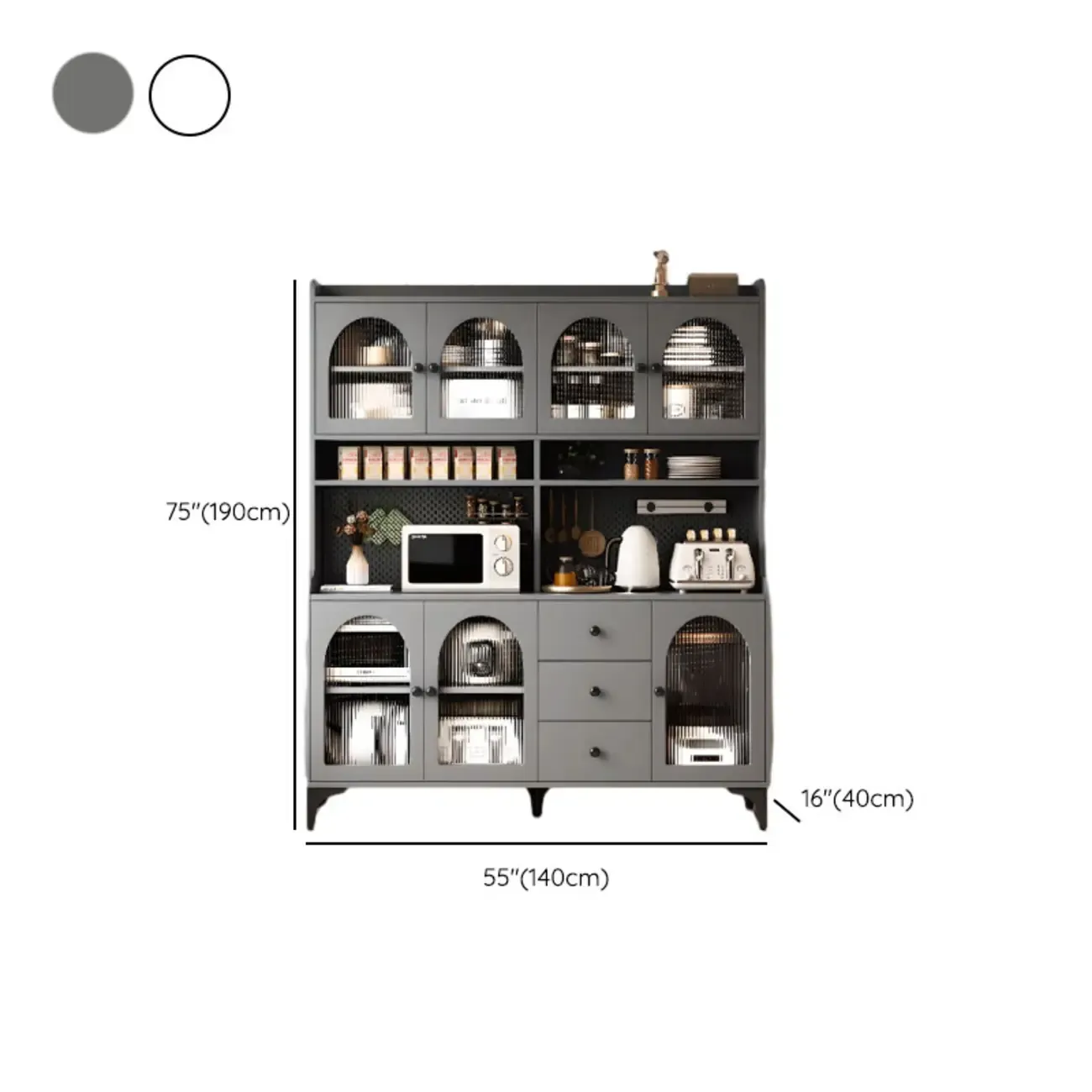 Kitchen Wooden Open Shelving Sideboard Arched Glass Door Image - 27