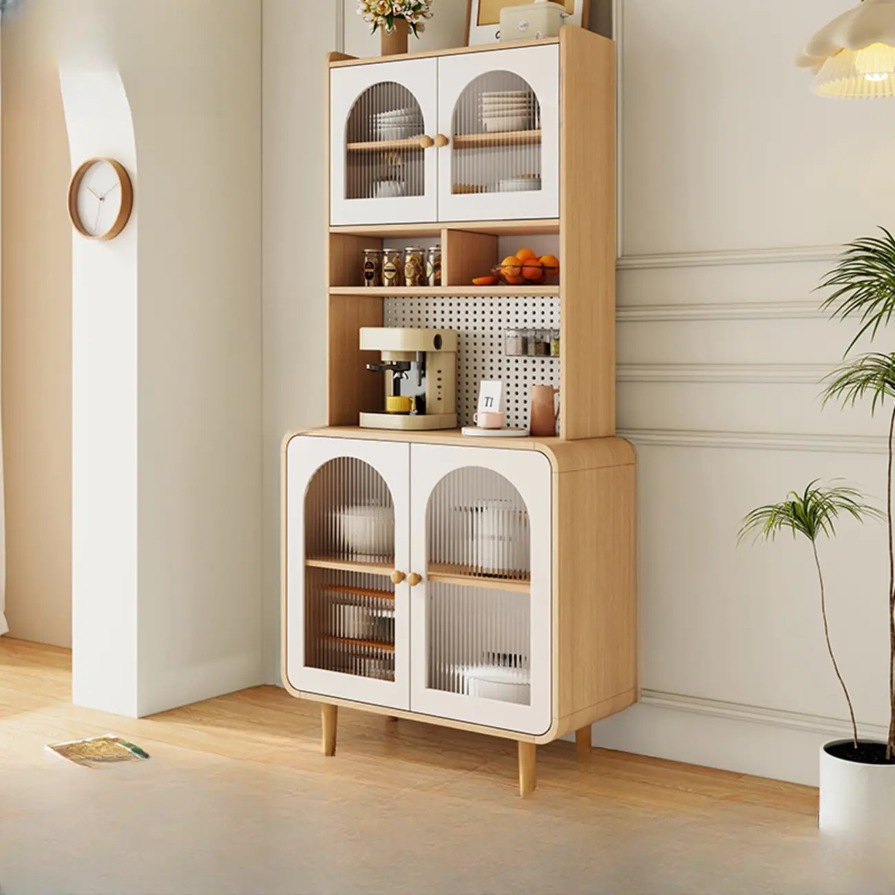 Natural Modern Wooden Buffet Cabinet with Glass Doors Image - 5 | homeyfad