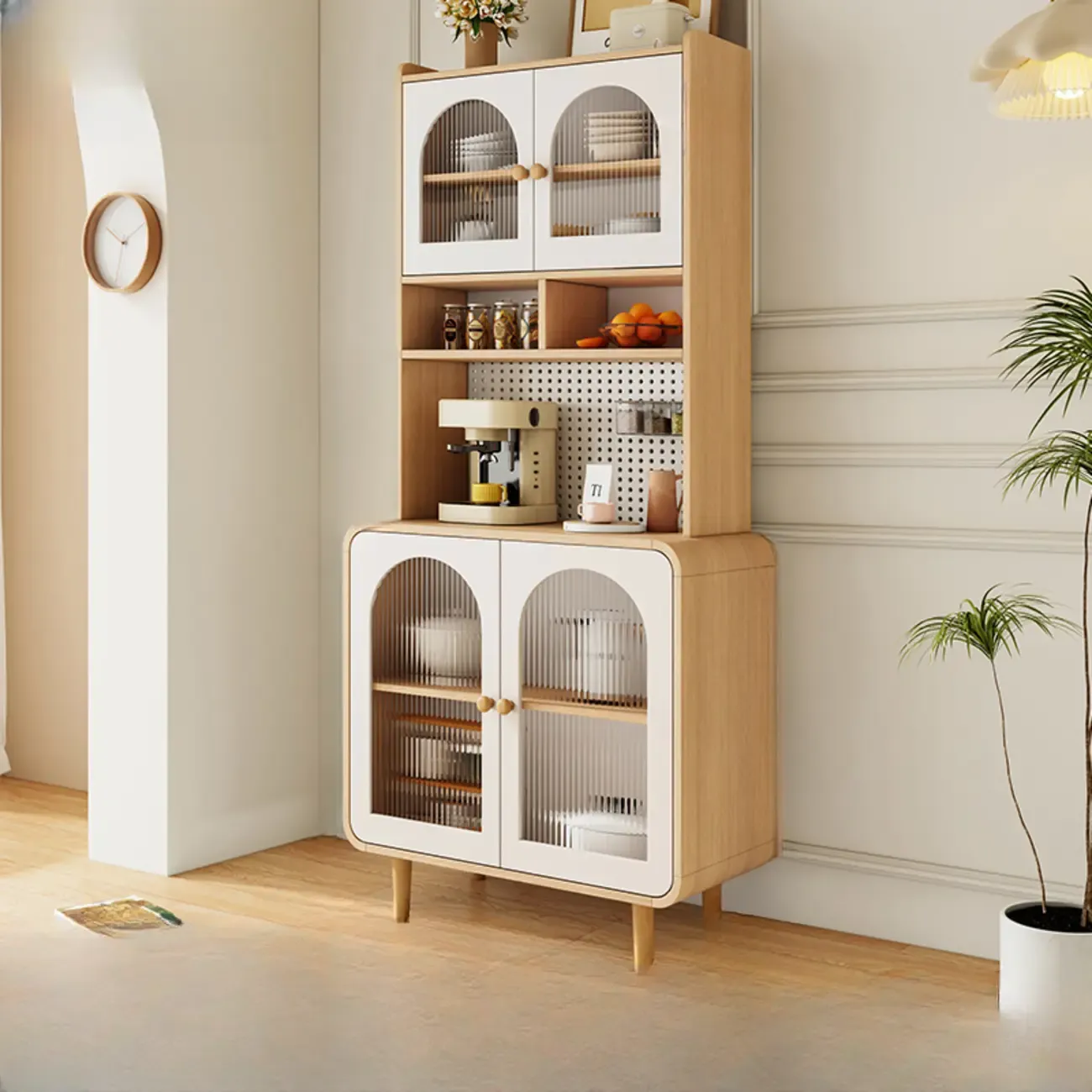 Natural Modern Wooden Buffet Cabinet with Glass Doors Image - 5