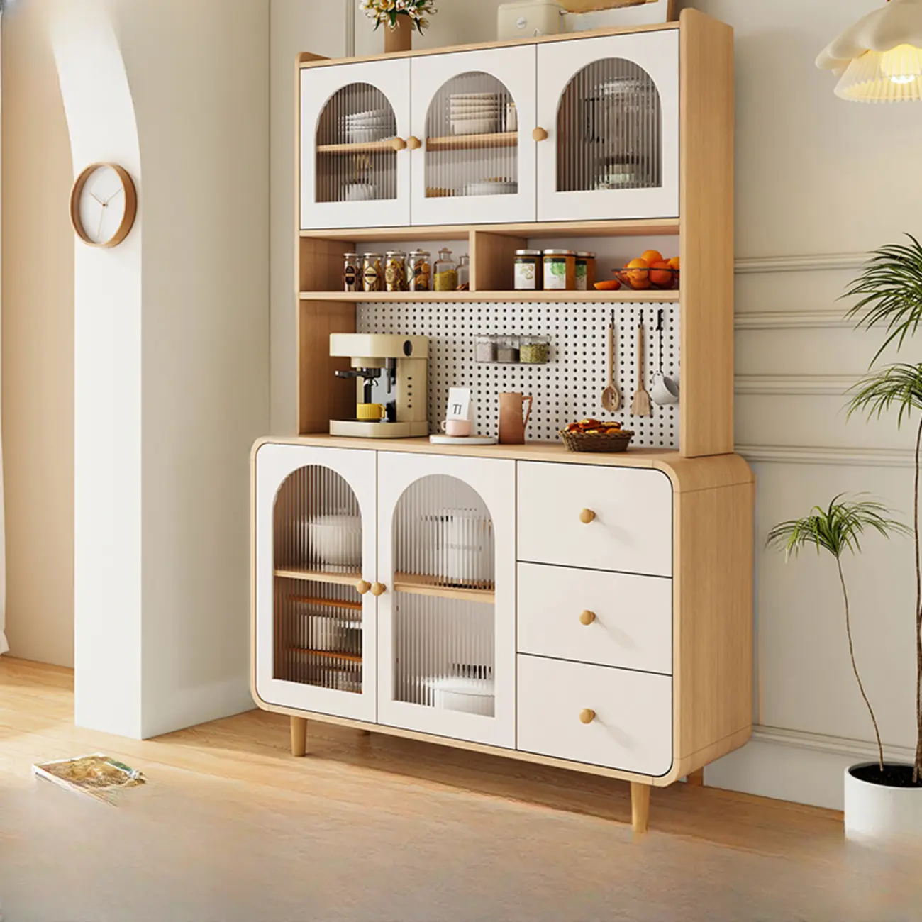 Natural Modern Wooden Buffet Cabinet with Glass Doors Image - 6 | homeyfad