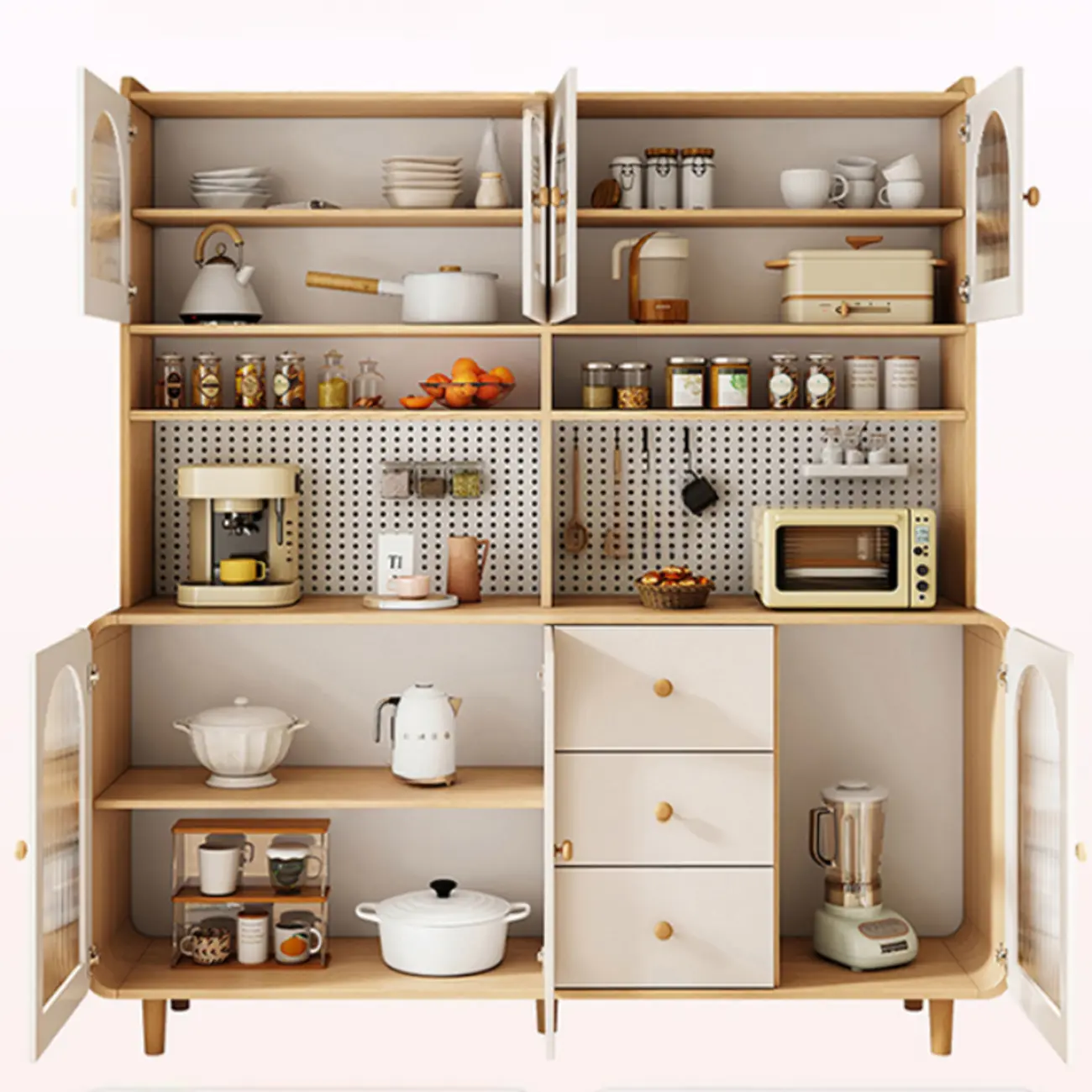 Natural Modern Wooden Buffet Cabinet with Glass Doors Image - 16 | homeyfad