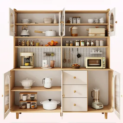 Natural Modern Wooden Buffet Cabinet with Glass Doors Image - 16