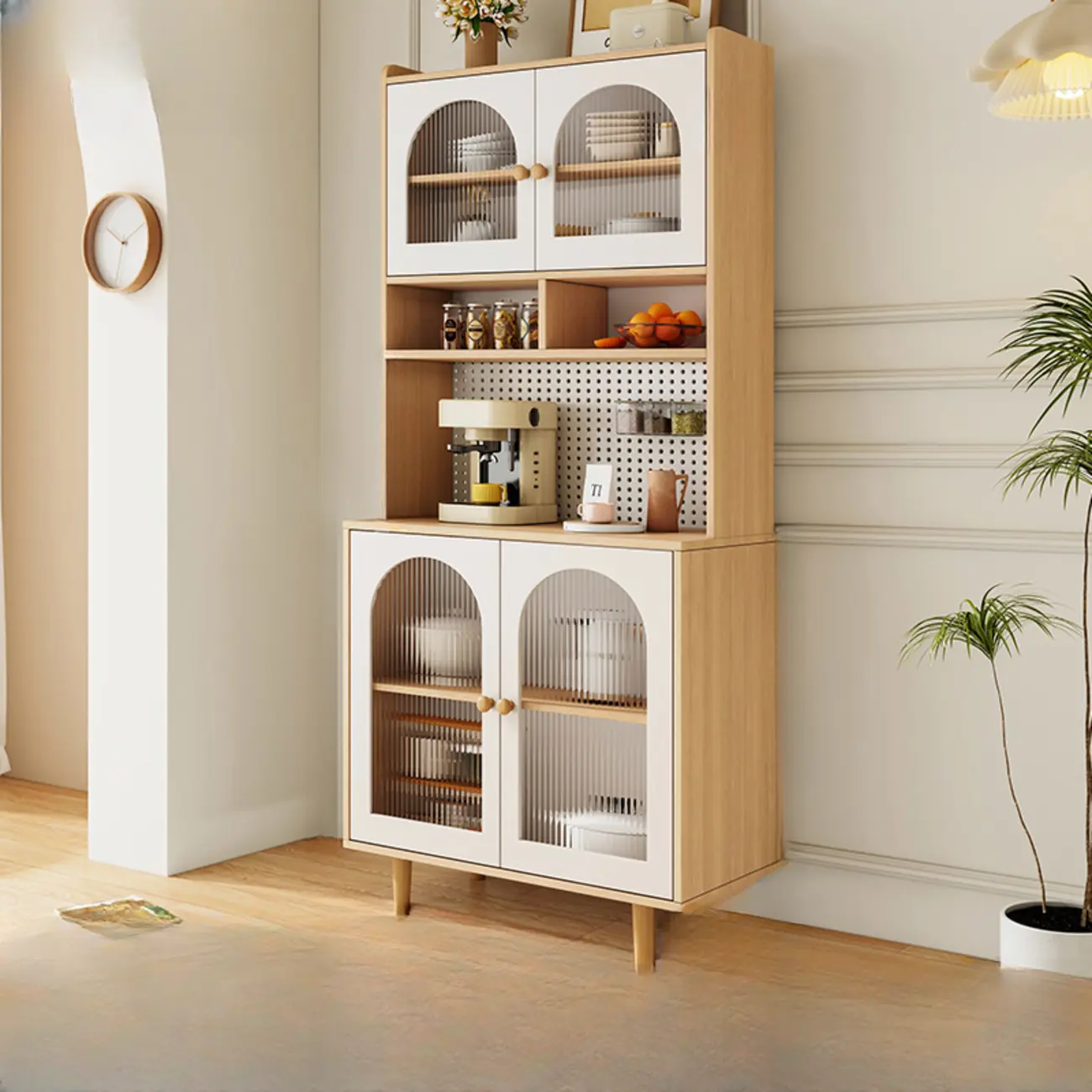 Natural Modern Wooden Buffet Cabinet with Glass Doors Image - 4 | homeyfad