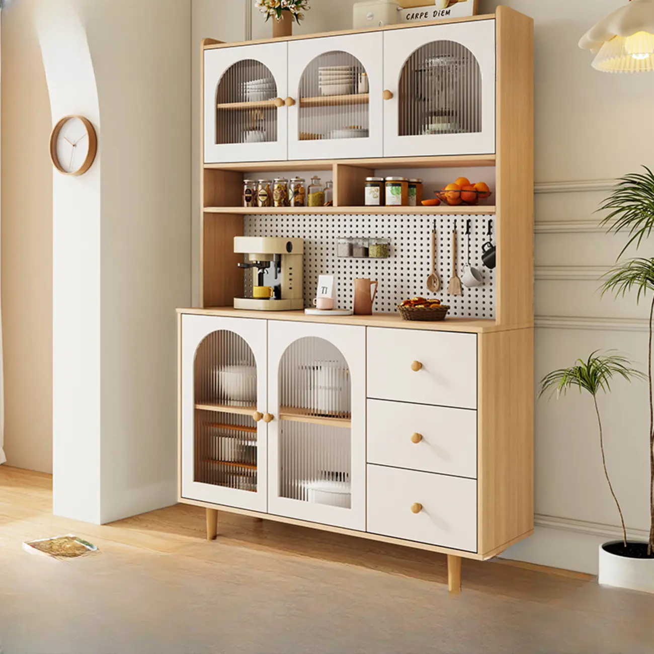 Natural Modern Wooden Buffet Cabinet with Glass Doors Image - 8 | homeyfad