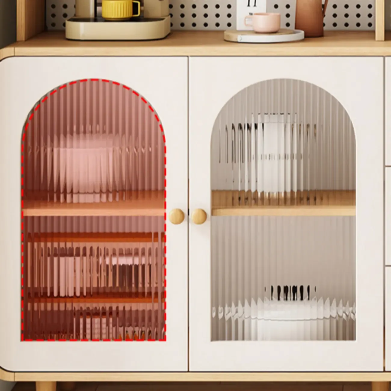 Natural Modern Wooden Buffet Cabinet with Glass Doors Image - 12