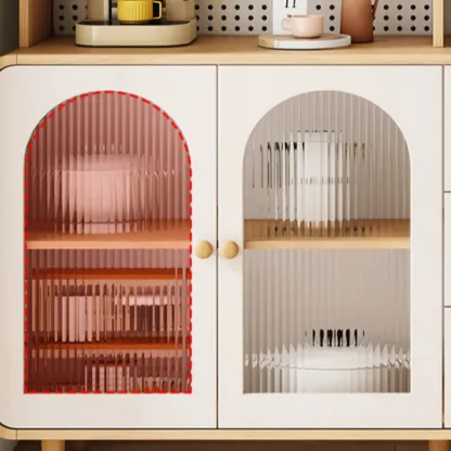 Natural Modern Wooden Buffet Cabinet with Glass Doors Image - 12