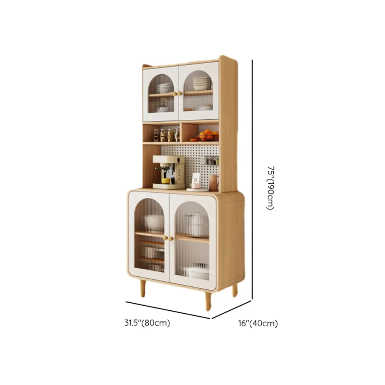 Natural Modern Wooden Buffet Cabinet with Glass Doors Image - 18