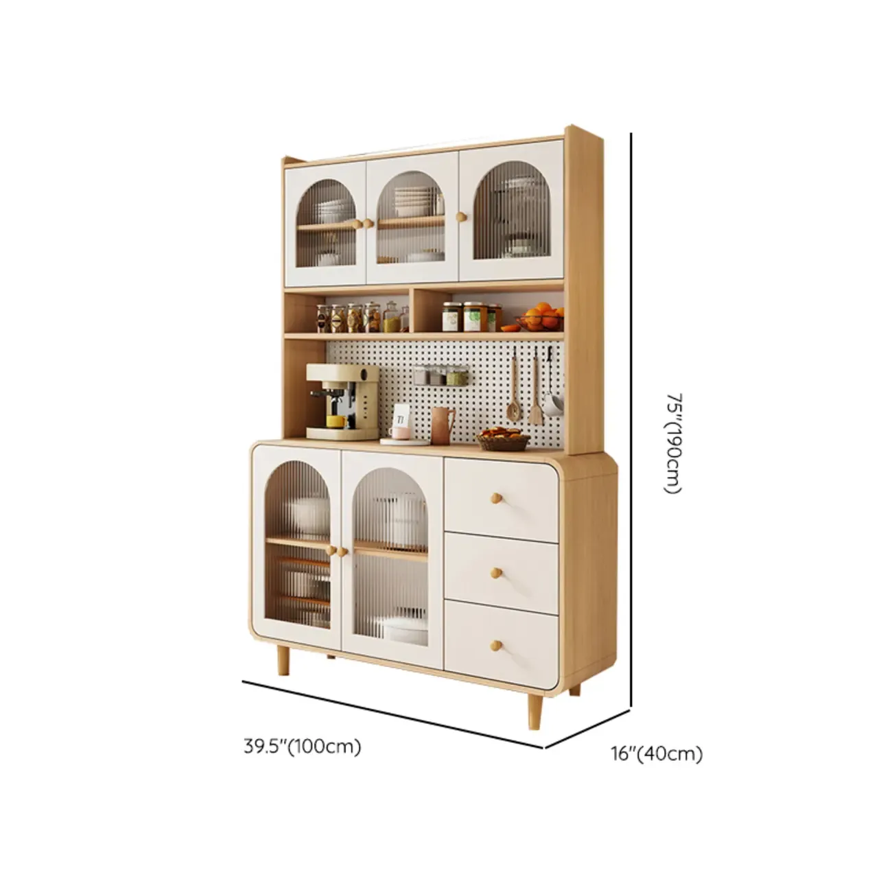 Natural Modern Wooden Buffet Cabinet with Glass Doors Image - 19
