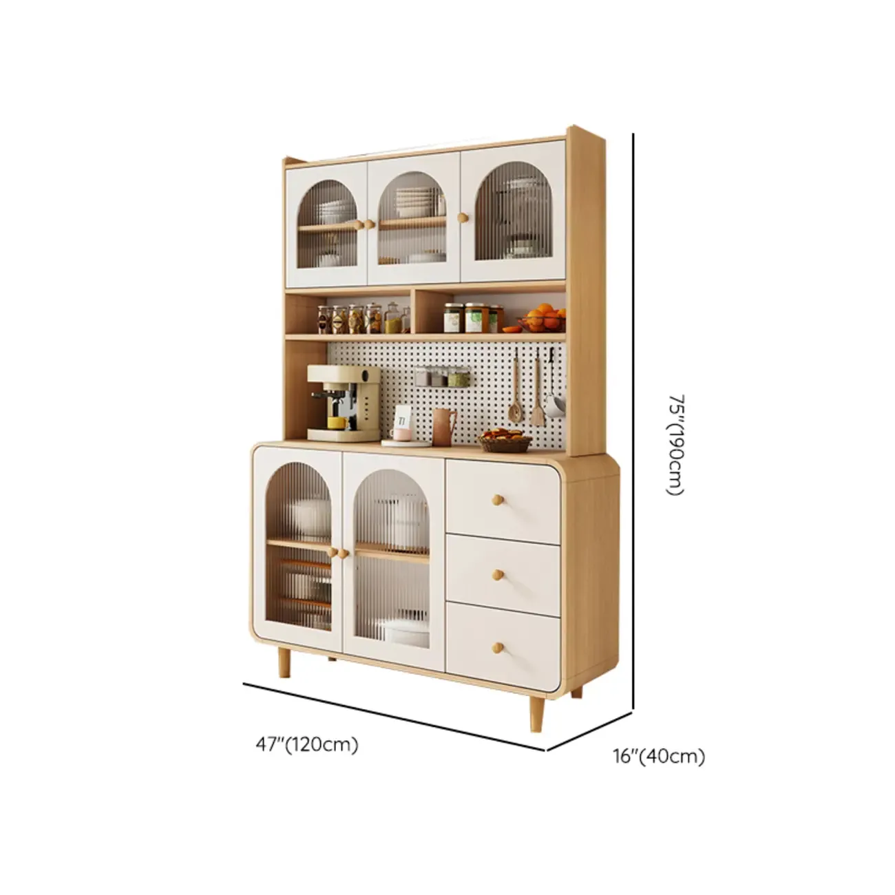 Natural Modern Wooden Buffet Cabinet with Glass Doors Image - 20