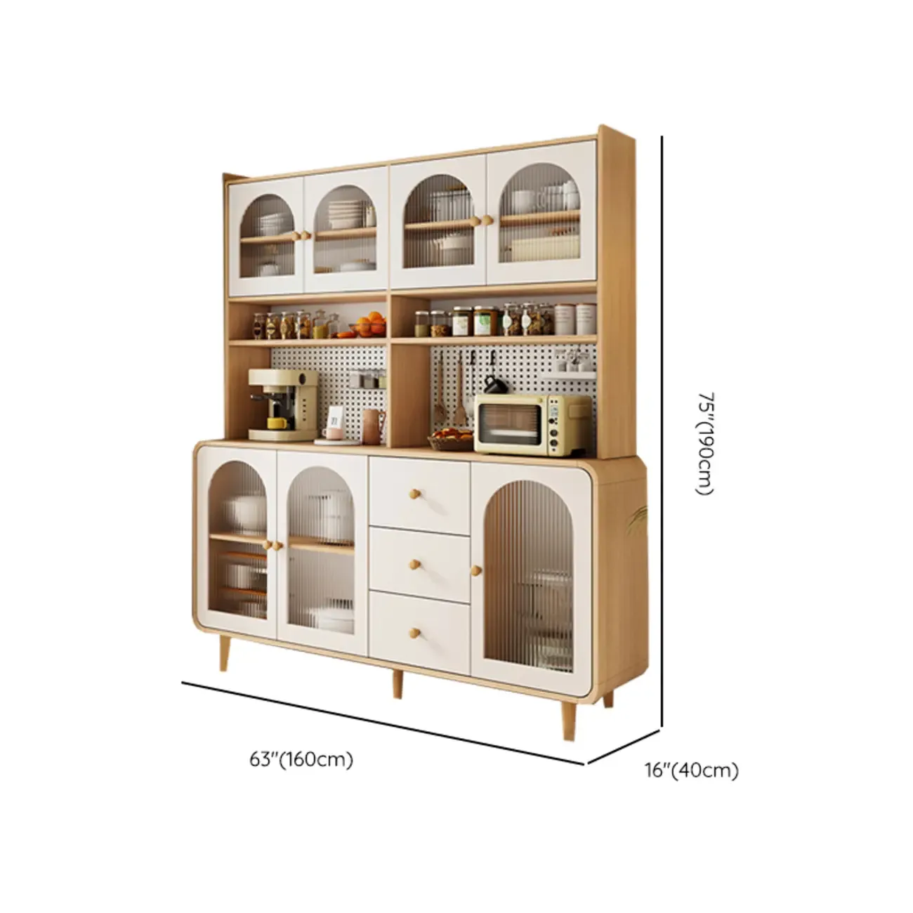 Natural Modern Wooden Buffet Cabinet with Glass Doors Image - 22