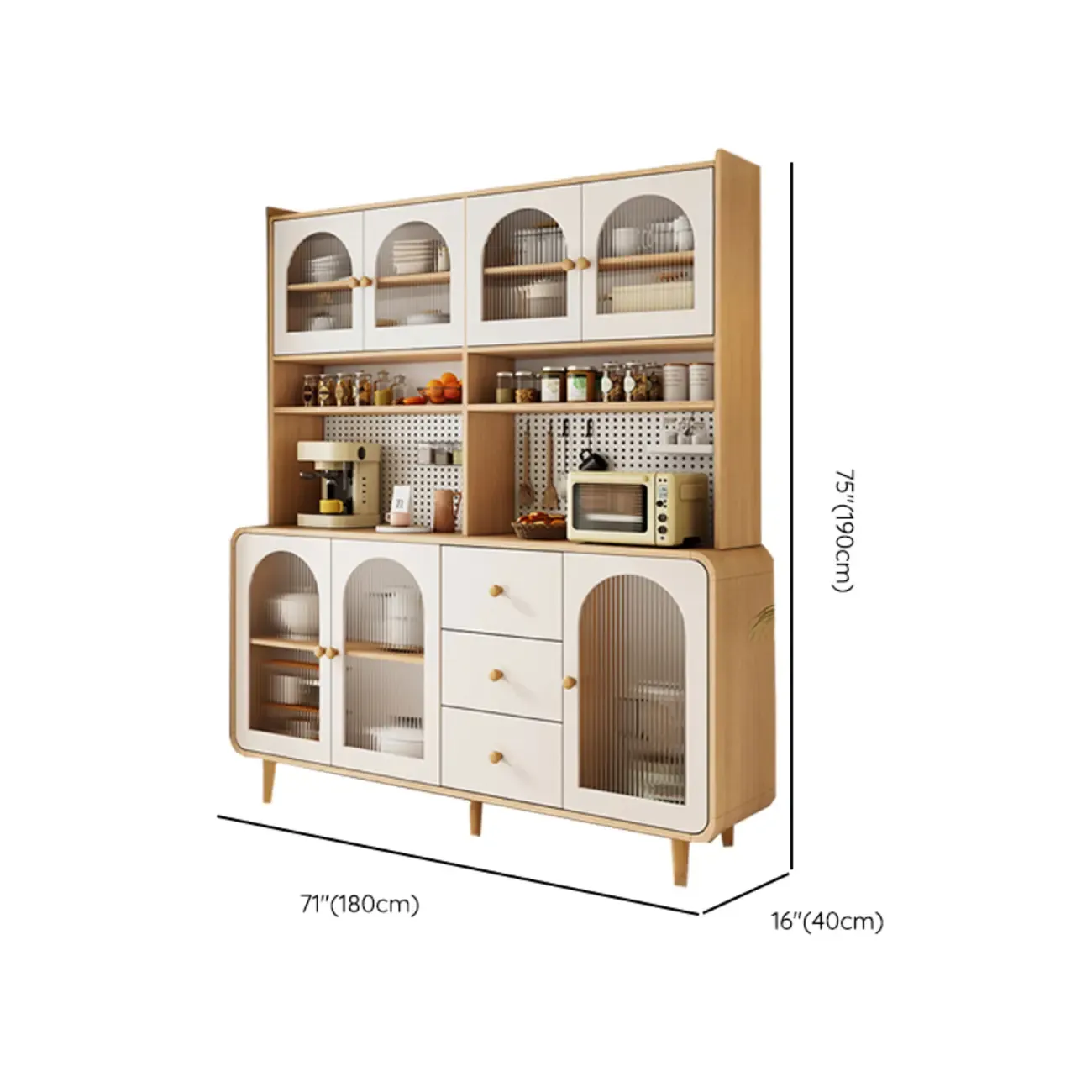 Natural Modern Wooden Buffet Cabinet with Glass Doors Image - 23