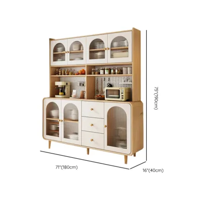 Natural Modern Wooden Buffet Cabinet with Glass Doors Image - 23