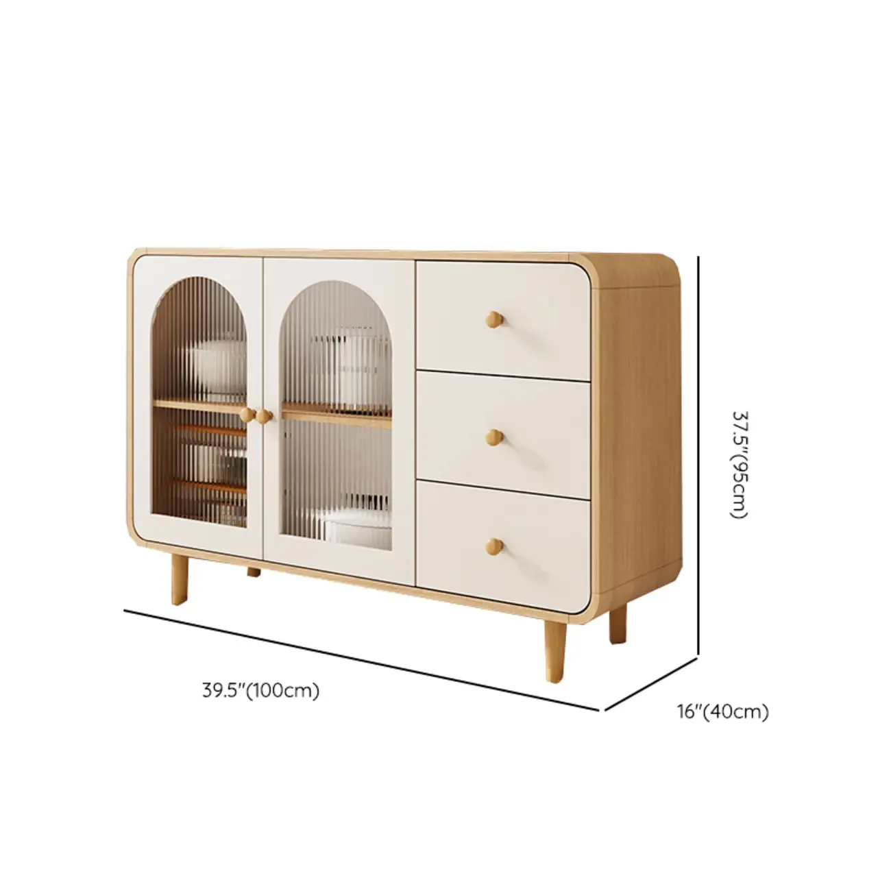 Natural Modern Wooden Buffet Cabinet with Glass Doors Image - 26