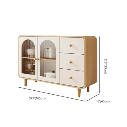 Natural Modern Wooden Buffet Cabinet with Glass Doors Image - 26