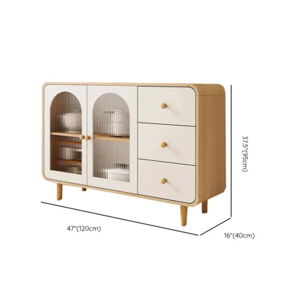 Natural Modern Wooden Buffet Cabinet with Glass Doors Image - 27