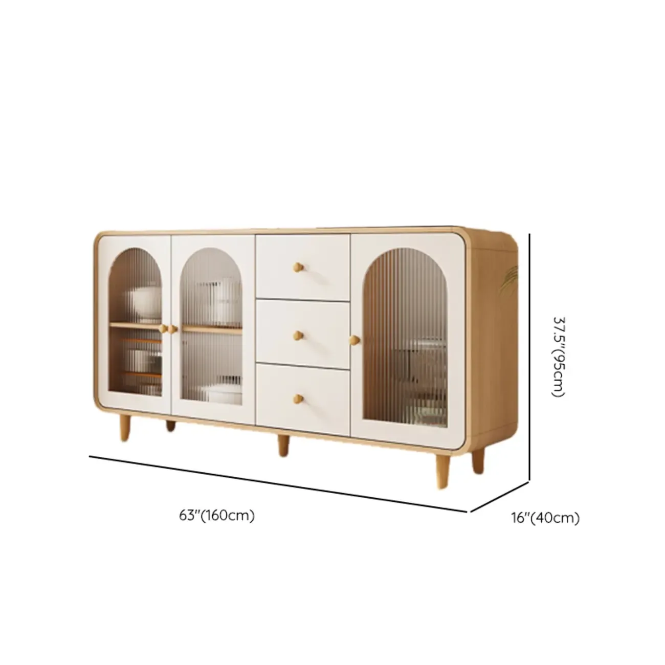 Natural Modern Wooden Buffet Cabinet with Glass Doors Image - 29