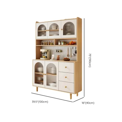 Natural Modern Wooden Buffet Cabinet with Glass Doors Image - 33