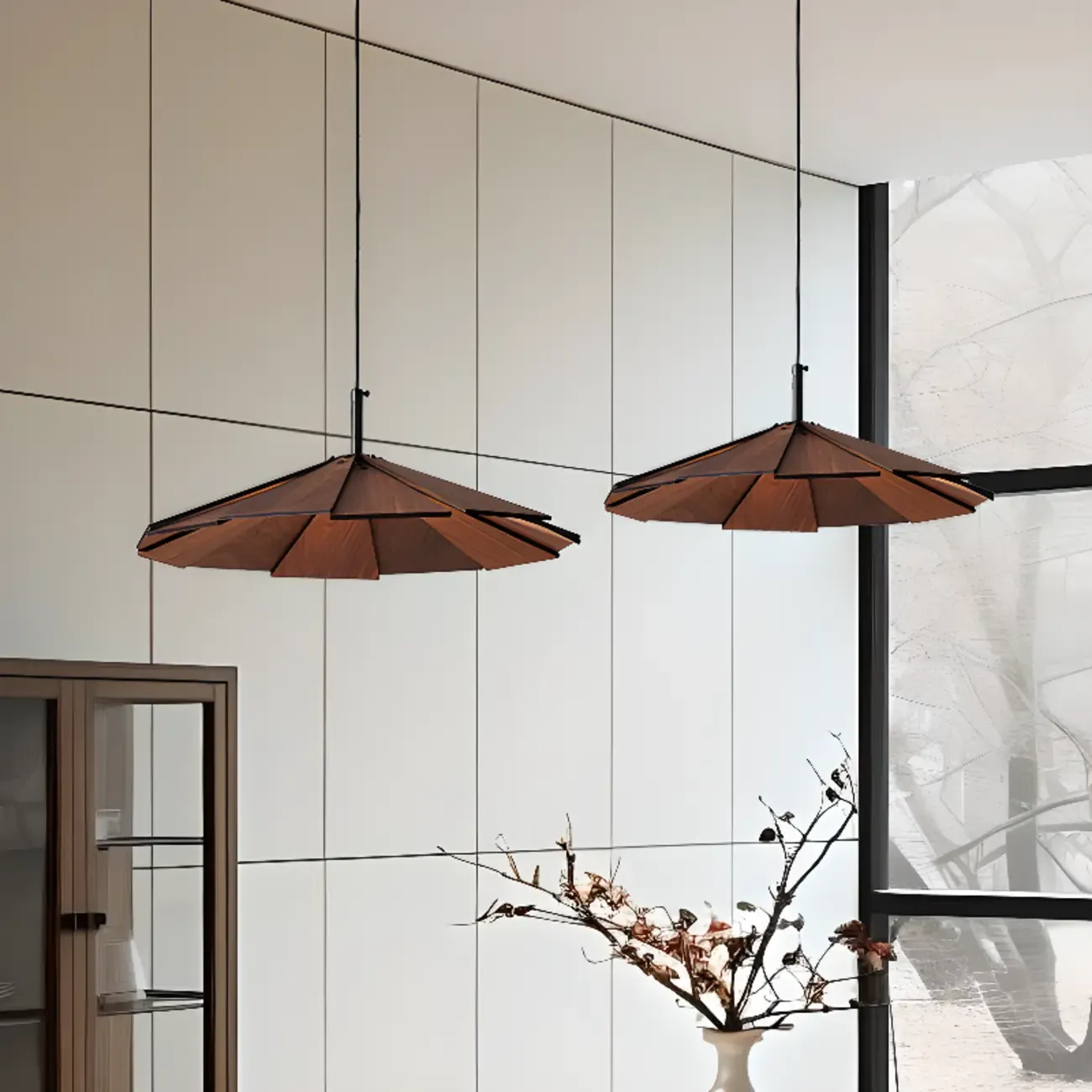 Art Decor Modern Unbrella Brown Solid Wood Pendant Light  Image - 1