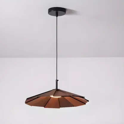 Art Decor Modern Unbrella Brown Solid Wood Pendant Light  Image - 3