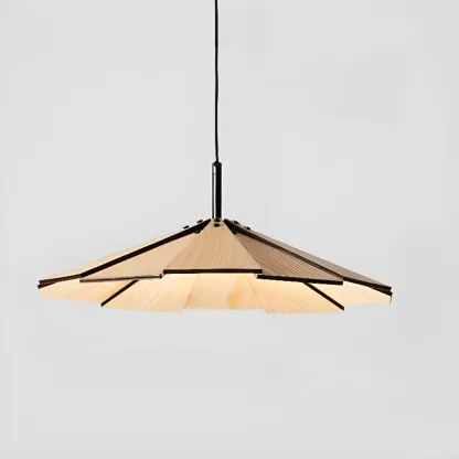 Art Decor Modern Unbrella Brown Solid Wood Pendant Light  Image - 4
