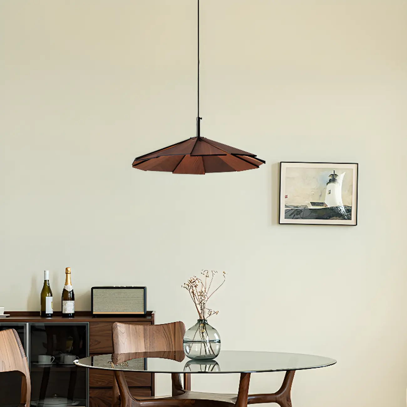 Art Decor Modern Unbrella Brown Solid Wood Pendant Light  Image - 5 | homeyfad