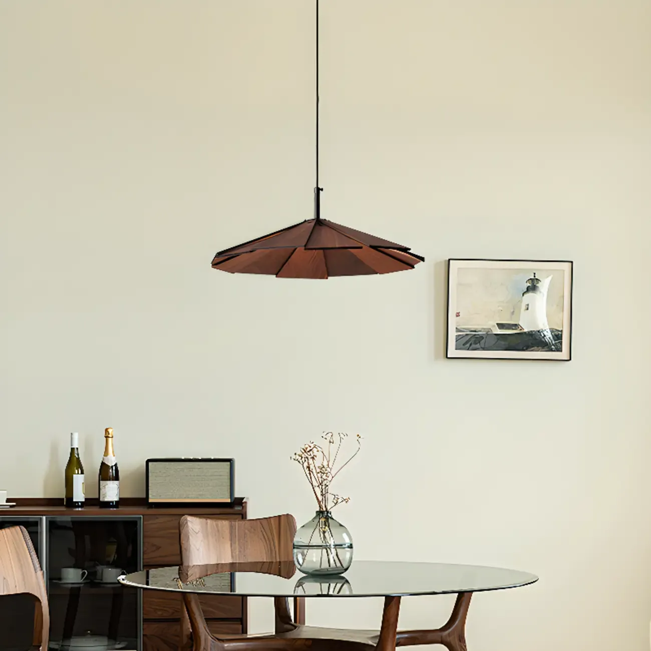 Art Decor Modern Unbrella Brown Solid Wood Pendant Light  Image - 5