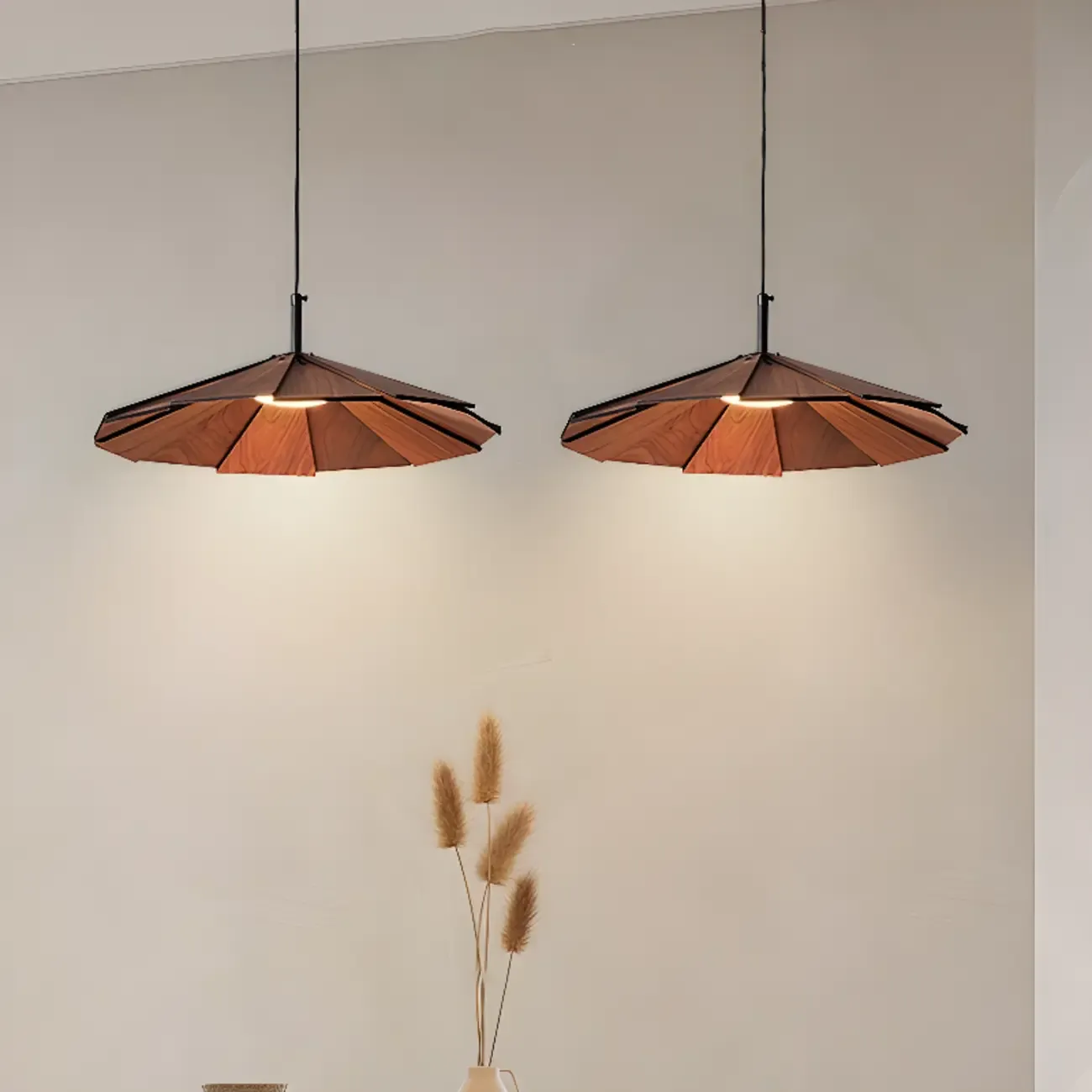 Art Decor Modern Unbrella Brown Solid Wood Pendant Light  Image - 2