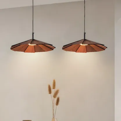 Art Decor Modern Unbrella Brown Solid Wood Pendant Light  Image - 2