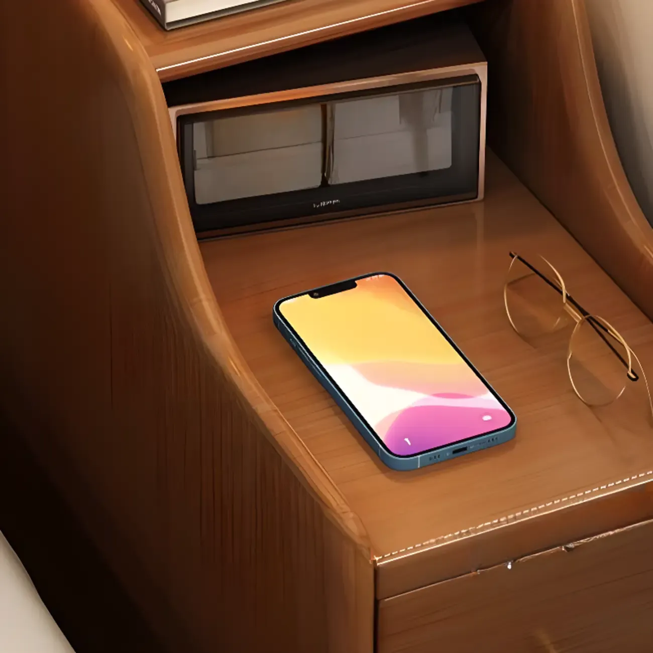 Narrow Wood 2 Drawers Nightstand in Natural Finish Image - 9