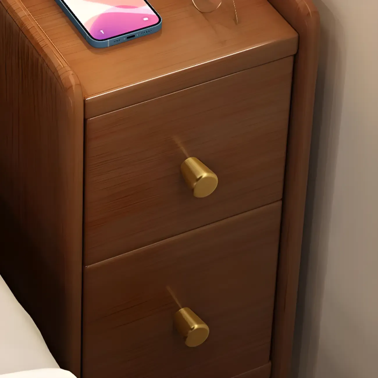 Narrow Wood 2 Drawers Nightstand in Natural Finish Image - 10