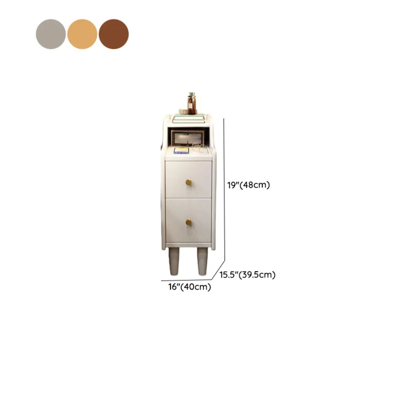 Narrow Wood 2 Drawers Nightstand in Natural Finish Image - 15 | homeyfad