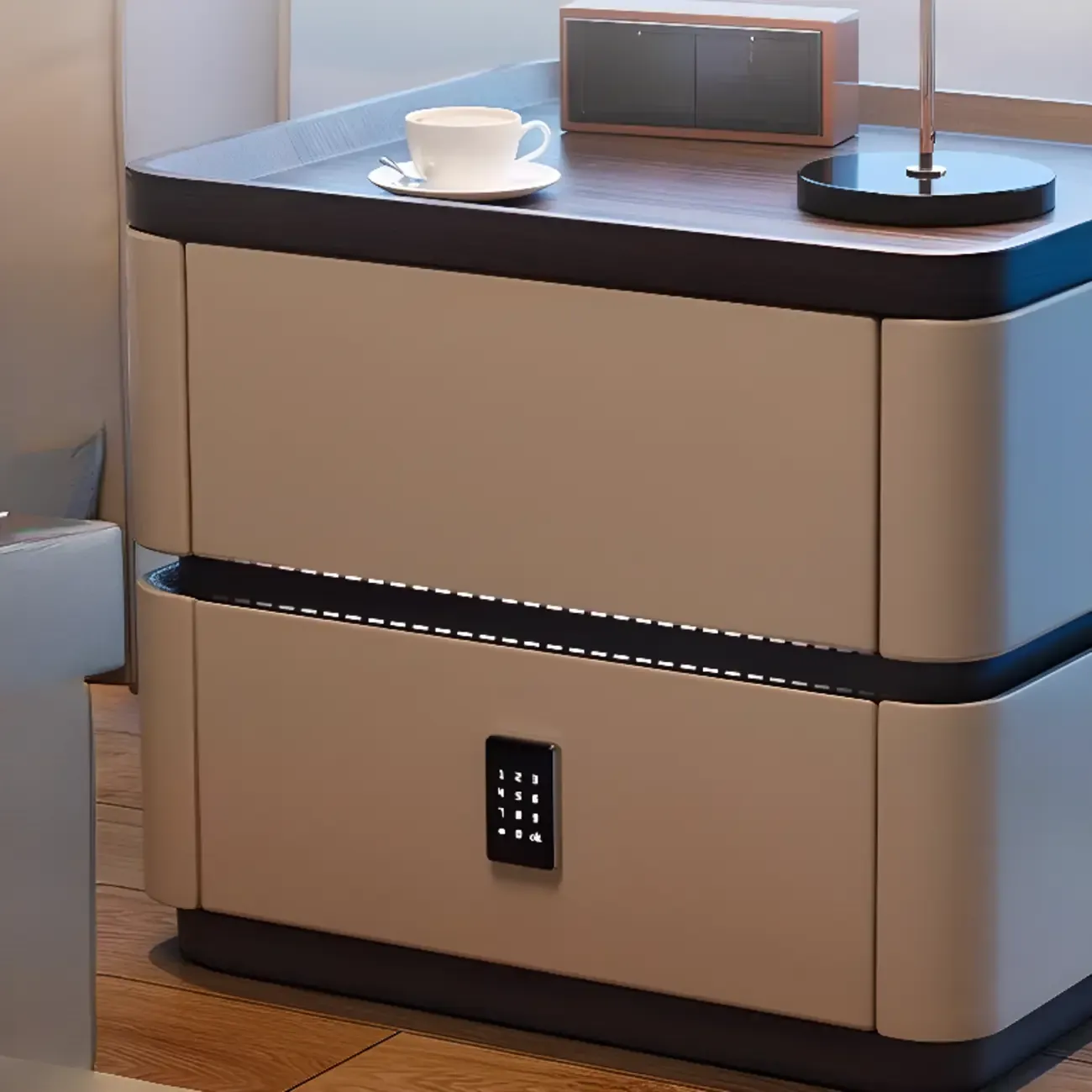 Wooden Overbed 2 Drawers Nightstand with Grooved Top Image - 4