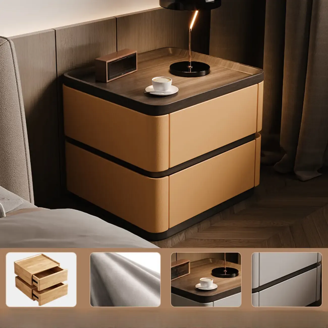 Wooden Overbed 2 Drawers Nightstand with Grooved Top Image - 7