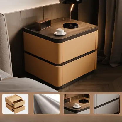 Wooden Overbed 2 Drawers Nightstand with Grooved Top Image - 7