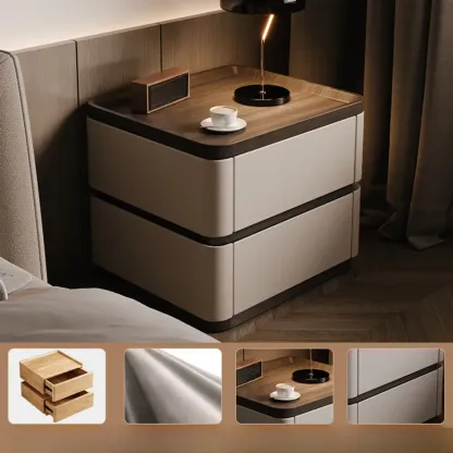 Wooden Overbed 2 Drawers Nightstand with Grooved Top Image - 9