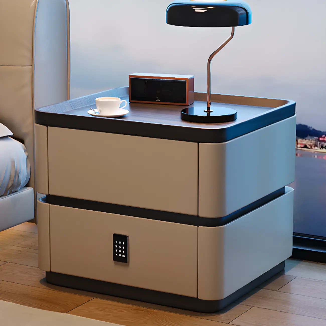 Wooden Overbed 2 Drawers Nightstand with Grooved Top Image - 10 | homeyfad