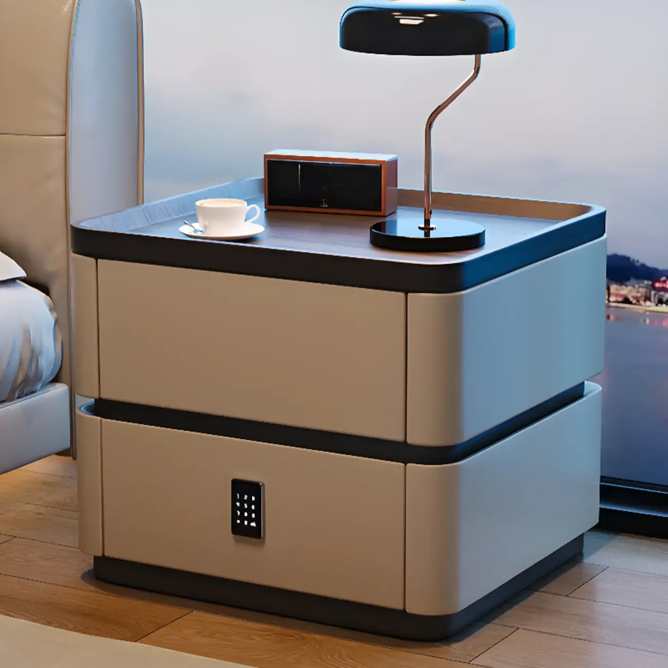 Wooden Overbed 2 Drawers Nightstand with Grooved Top Image - 10