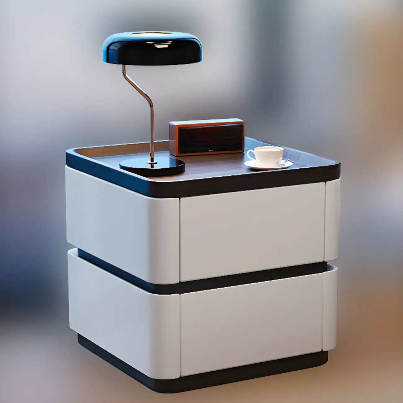 Wooden Overbed 2 Drawers Nightstand with Grooved Top Image - 11