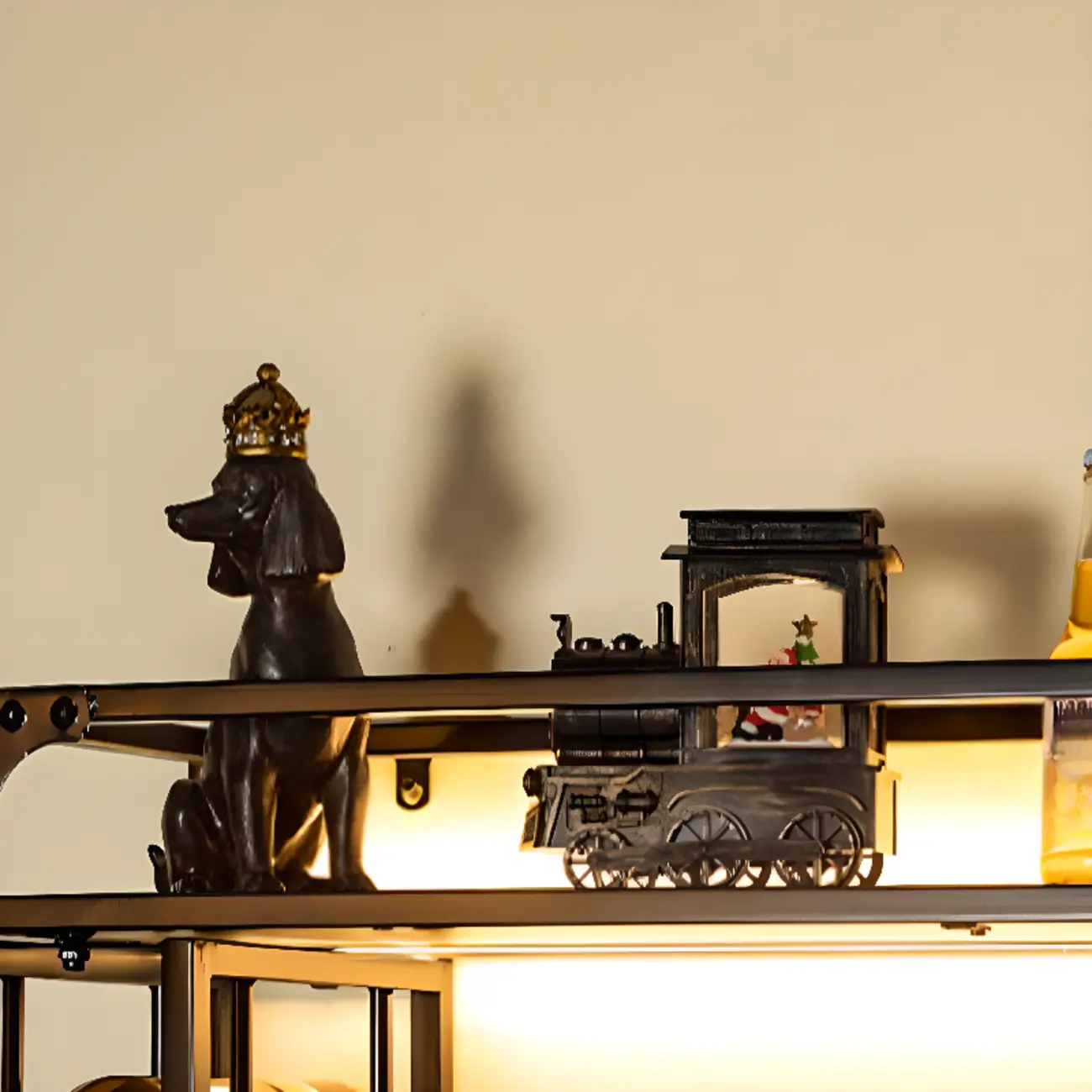 Steel Wall-Secured Wine Bottle & Glass Rack with Shelf Image - 8 | homeyfad