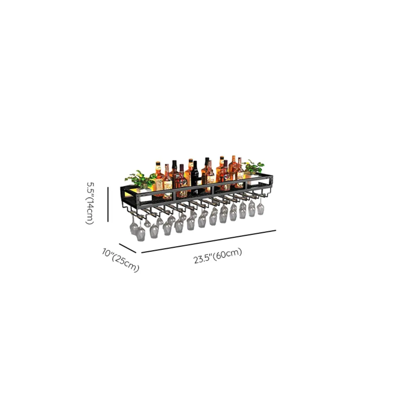 Steel Wall-Secured Wine Bottle & Glass Rack with Shelf #size